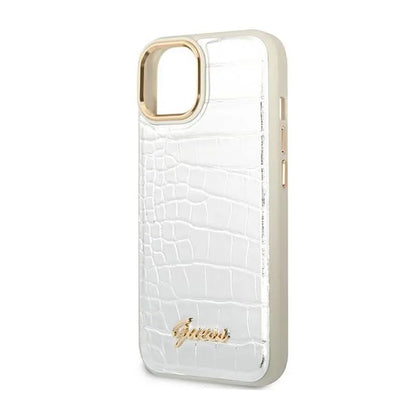 Guess Croco Collection - dėklas skirtas iPhone 14 Plus (Sidabro spalvos)