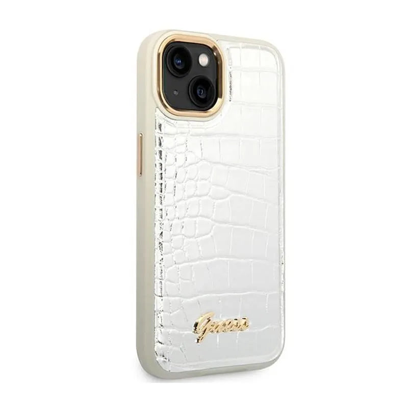 Guess Croco Collection - dėklas skirtas iPhone 14 Plus (Sidabro spalvos)