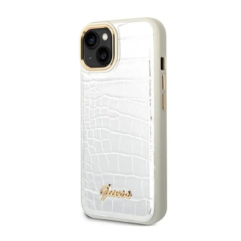 Guess Croco Collection - dėklas skirtas iPhone 14 Plus (Sidabro spalvos)