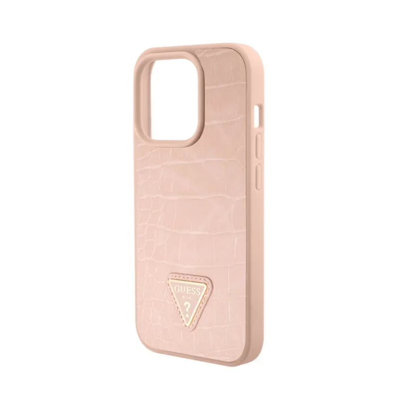 Guess Croco Triangle Metal Logo - "iPhone 15 Pro" dėklas (rožinis)