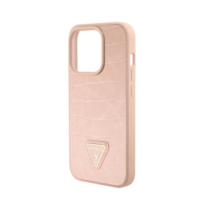 Guess Croco Triangle Metal Logo - "iPhone 15 Pro" dėklas (rožinis)