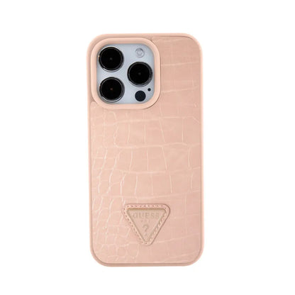 Guess Croco Triangle Metal Logo - "iPhone 15 Pro" dėklas (rožinis)