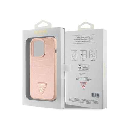 Guess Croco Triangle Metal Logo - "iPhone 15 Pro" dėklas (rožinis)