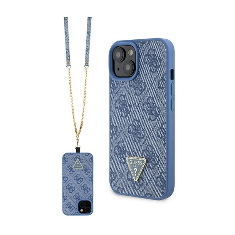 Guess Crossbody 4G Metal Logo – „iPhone 15“ dėklas (mėlynas)
