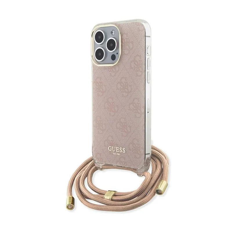 Guess Crossbody Cord 4G Print – „iPhone 15 Pro“ dėklas (rožinis)