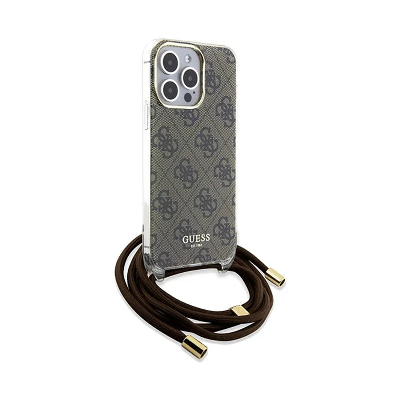 Guess Crossbody Cord 4G Print – iPhone 15 Pro dėklas (rudas)