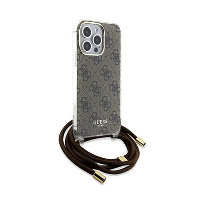 Guess Crossbody Cord 4G Print – iPhone 15 Pro dėklas (rudas)