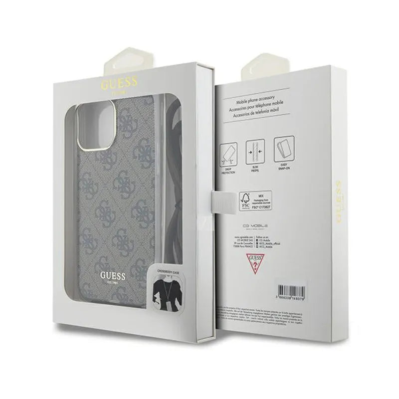 Guess Crossbody Cord 4G Print – iPhone 15 Pro dėklas (rudas)
