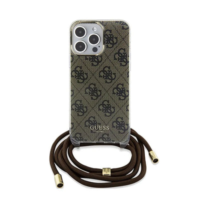 Guess Crossbody Cord 4G Print – iPhone 15 Pro dėklas (rudas)