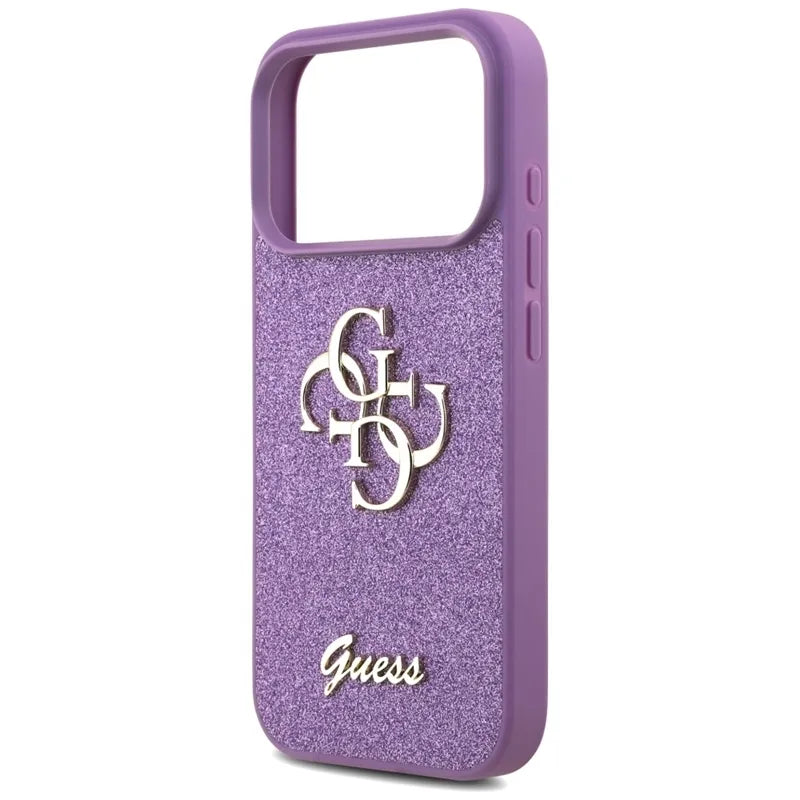 Guess Dėklas iPhone 17 Pro su Dideliais 4G Blizgučiais (Alyvinis)