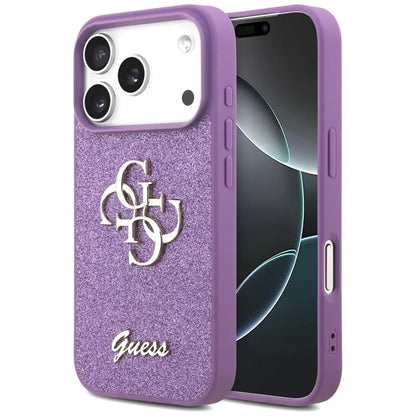 Guess Dėklas iPhone 17 Pro su Dideliais 4G Blizgučiais (Alyvinis)