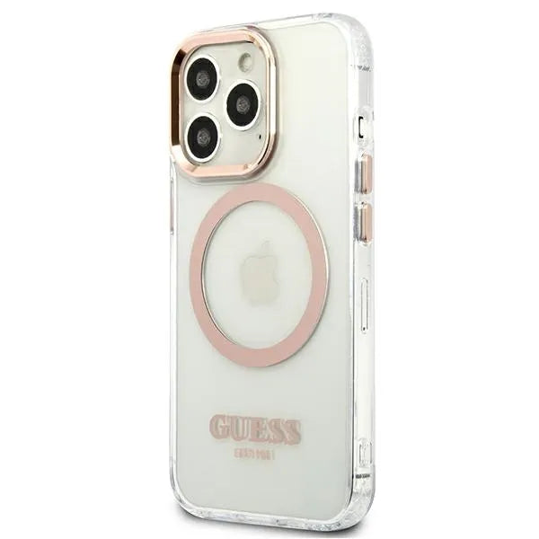 Guess Dėklas MagSafe Metalo kontūras skirtas iPhone 13 Pro Max (Skaidrus)