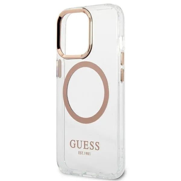 Guess Dėklas MagSafe Metalo kontūras skirtas iPhone 13 Pro Max (Skaidrus)