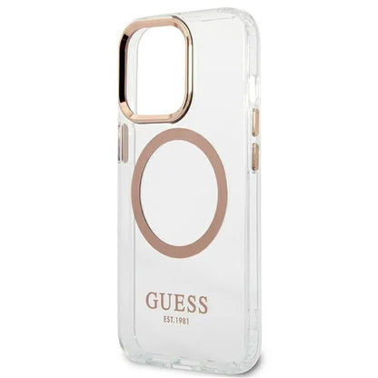 Guess Dėklas MagSafe Metalo kontūras skirtas iPhone 13 Pro Max (Skaidrus)