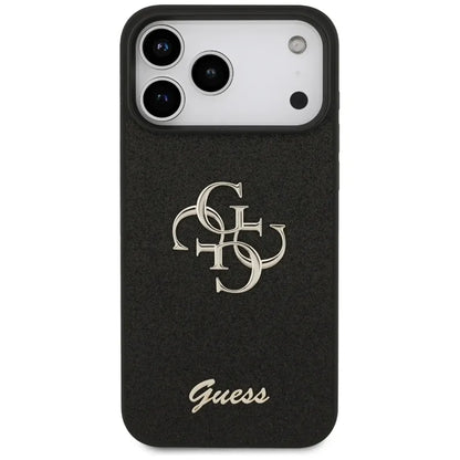 Guess Dėklas su fiksuotu blizgesiu Big 4G, skirtas iPhone 17 Pro Max (juodas)