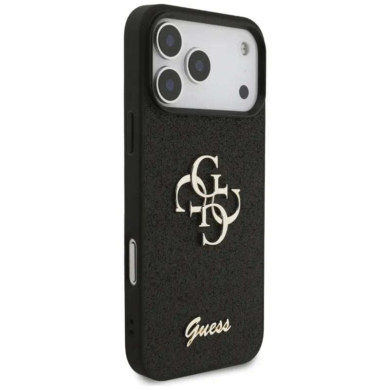 Guess Dėklas su fiksuotu blizgesiu Big 4G, skirtas iPhone 17 Pro Max (juodas)
