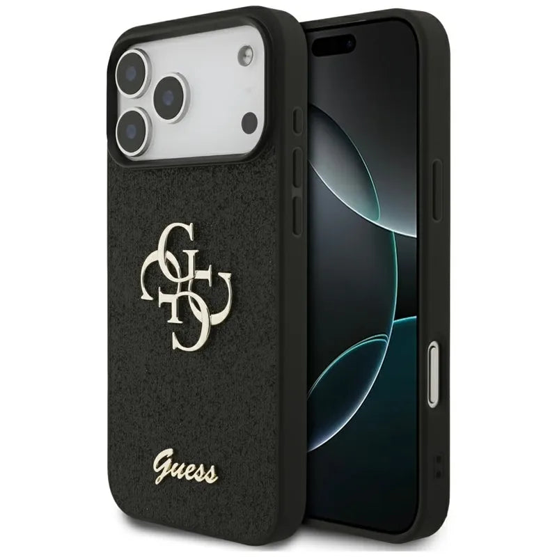 Guess Dėklas su fiksuotu blizgesiu Big 4G, skirtas iPhone 17 Pro Max (juodas)