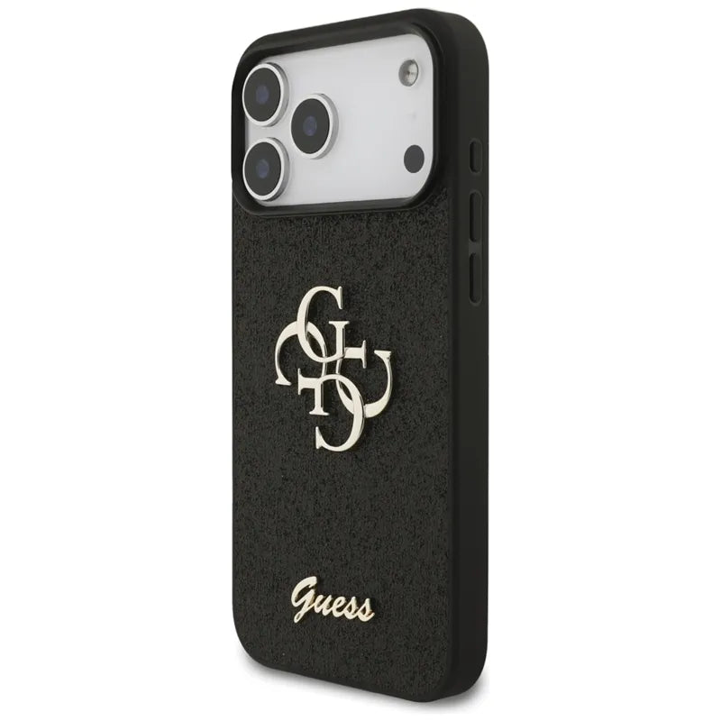 Guess Dėklas su fiksuotu blizgesiu Big 4G, skirtas iPhone 17 Pro Max (juodas)