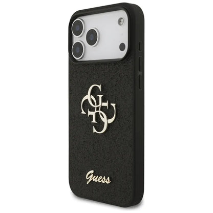 Guess Dėklas su fiksuotu blizgesiu Big 4G, skirtas iPhone 17 Pro Max (juodas)