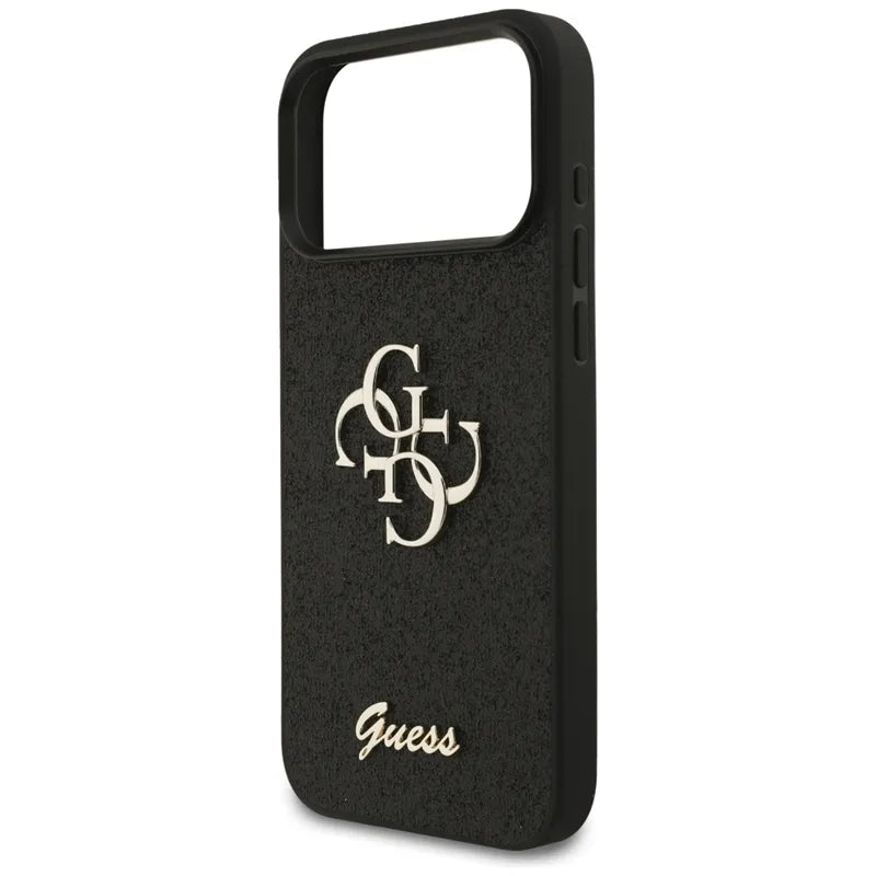 Guess Dėklas su fiksuotu blizgesiu Big 4G, skirtas iPhone 17 Pro Max (juodas)
