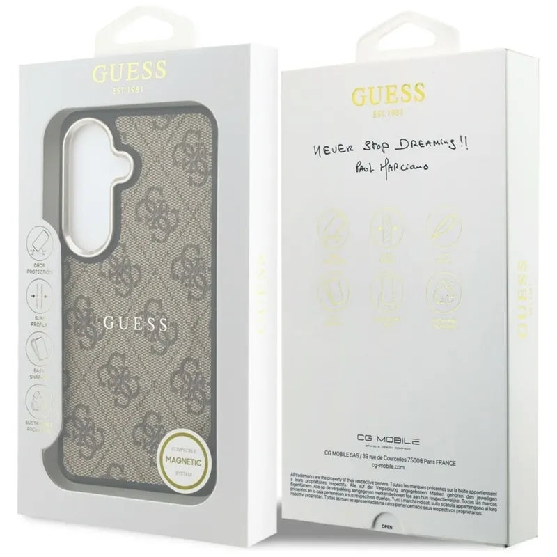 „Guess“ dėklas su „MagSafe“ žiedu „Samsung Galaxy S26“ (rusvos spalvos)
