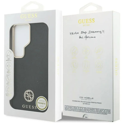 Guess dėklo su blizgučiais ir "MagSafe" apvaliu logotipu "Samsung Galaxy S26 Ultra" dėklas (juodas)