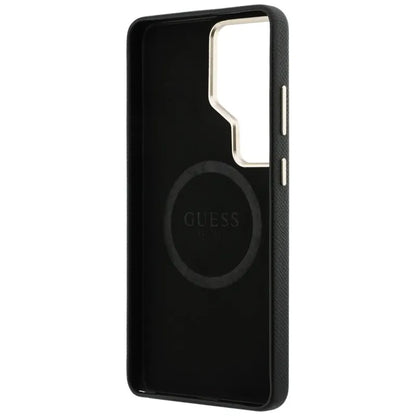 Guess dėklo su blizgučiais ir "MagSafe" apvaliu logotipu "Samsung Galaxy S26 Ultra" dėklas (juodas)