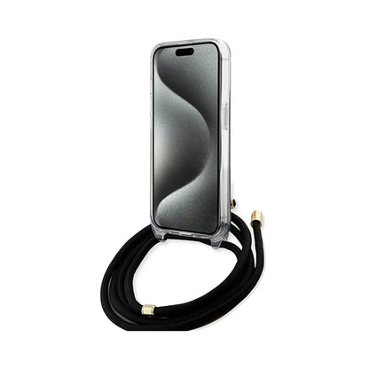 Guess Dirželis per petį ir dėklas iPhone 15 su 4G raštu (Juodas)