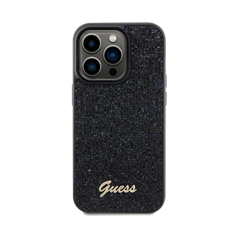 Guess Disco Metal Script - Dėklas iPhone 14 Pro Max (juodas)