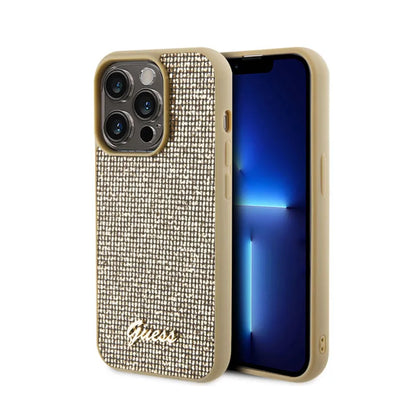 Guess Disco Metal Script – dėklas, skirtas „iPhone 15 Pro“ (auksinis)