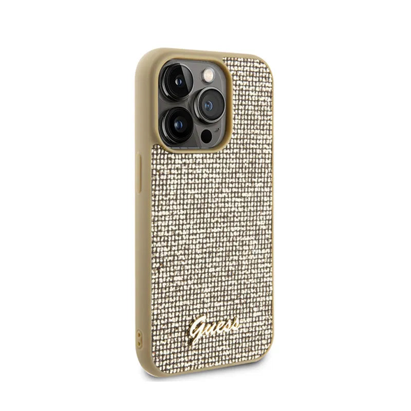 Guess Disco Metal Script – dėklas, skirtas „iPhone 15 Pro“ (auksinis)