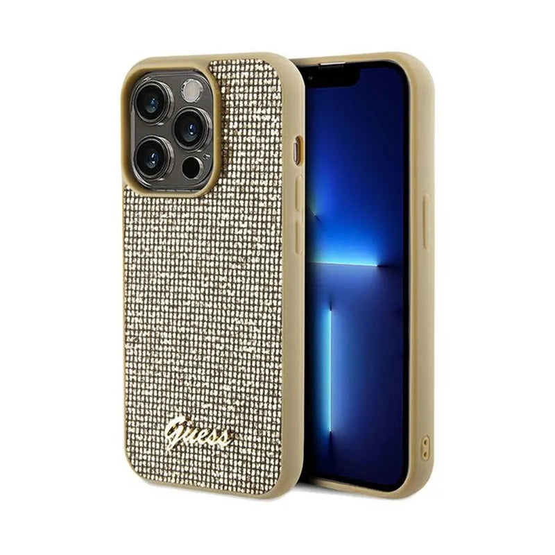 Guess Disco Metal Script - iPhone 14 Pro Max dėklas (auksinis)