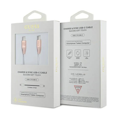 Guess Ebossed Logo – USB-C į USB-C greitojo įkrovimo kabelis 1,5 m (rožinis)