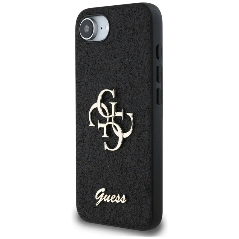 Guess Fixed Glitter Big 4G – dėklas iPhone 16e (juodas)