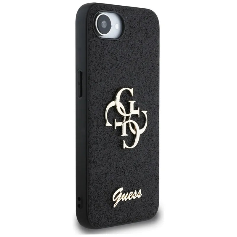 Guess Fixed Glitter Big 4G – dėklas iPhone 16e (juodas)