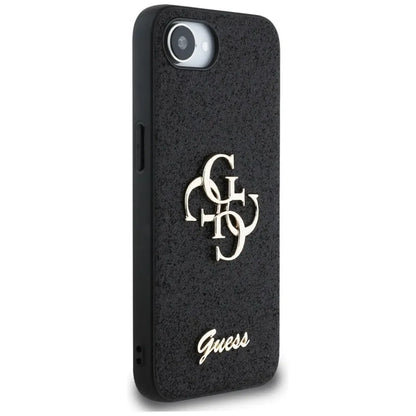 Guess Fixed Glitter Big 4G – dėklas iPhone 16e (juodas)