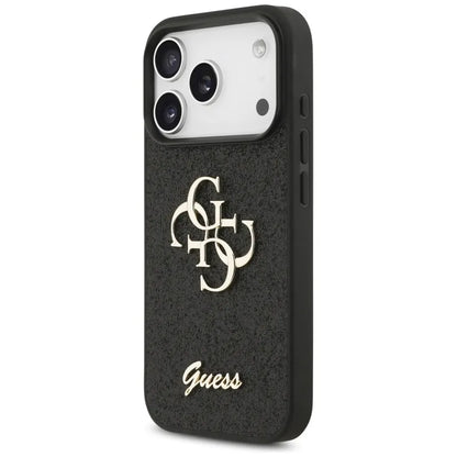 Guess Fixed Glitter Big 4G - Dėklas iPhone 17 Pro (juodas)