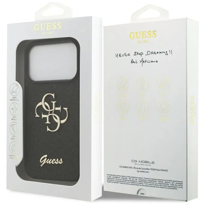 Guess Fixed Glitter Big 4G - Dėklas iPhone 17 Pro (juodas)