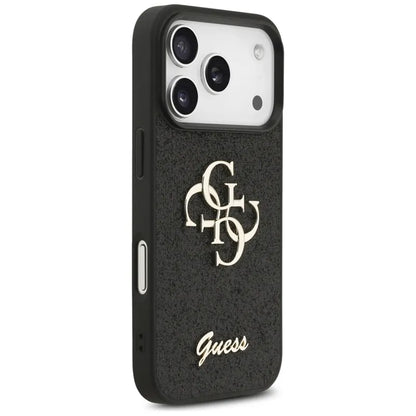 Guess Fixed Glitter Big 4G - Dėklas iPhone 17 Pro (juodas)