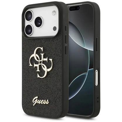 Guess Fixed Glitter Big 4G - Dėklas iPhone 17 Pro (juodas)
