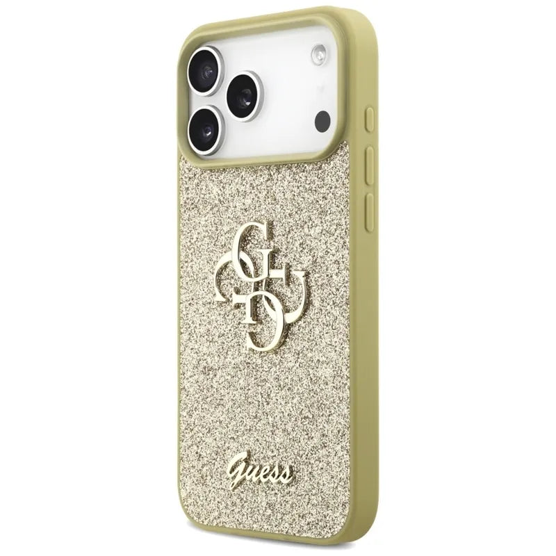 Guess Fixed Glitter Big 4G - Dėklas, skirtas iPhone 17 Pro Max (auksinės)