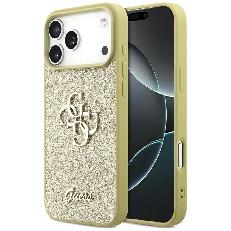 Guess Fixed Glitter Big 4G - Dėklas, skirtas iPhone 17 Pro Max (auksinės)
