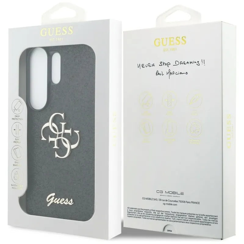 Guess Fixed Glitter Big 4G Metal Logo dėklas - Samsung Galaxy S26 Ultra (Juodas)