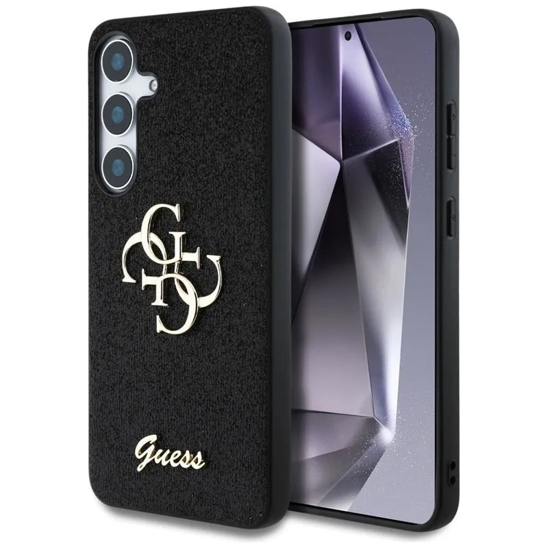 Guess Fixed Glitter Big 4G Metal Logo - dėklas, skirtas Samsung Galaxy S25+ (juodas)