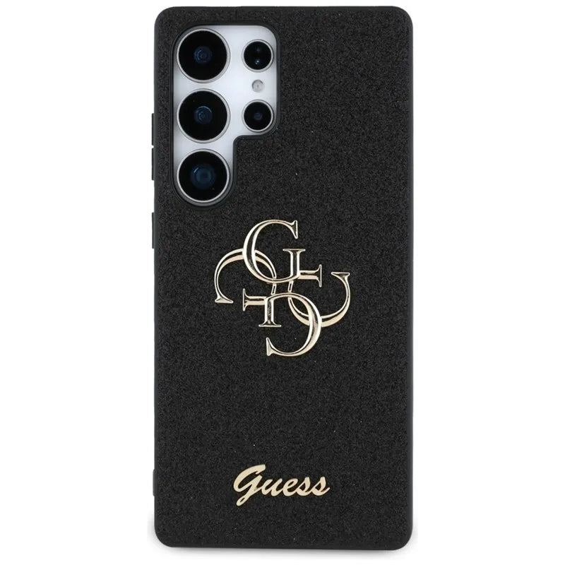 Guess Fixed Glitter Big 4G Metalinis Logotipas – Dėklas, skirtas „Samsung Galaxy S25 Ultra“ (juodas)