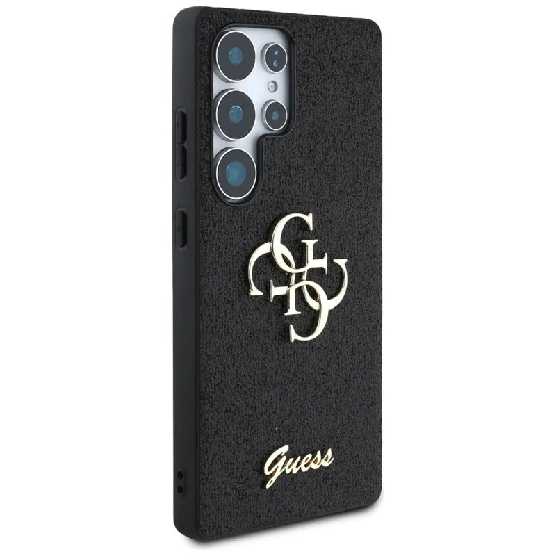 Guess Fixed Glitter Big 4G Metalinis Logotipas – Dėklas, skirtas „Samsung Galaxy S25 Ultra“ (juodas)