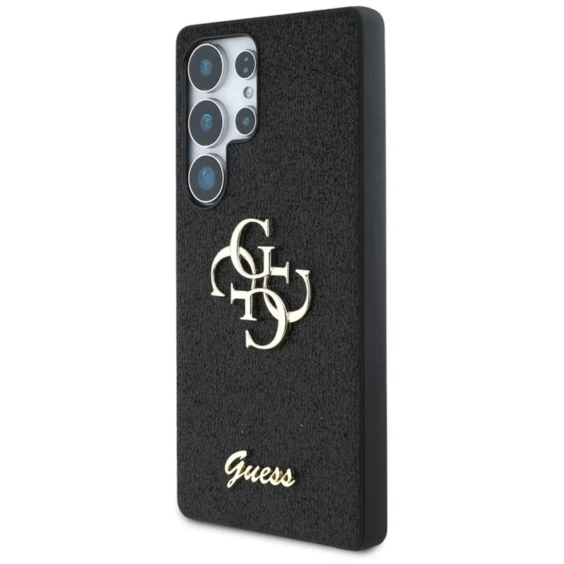Guess Fixed Glitter Big 4G Metalinis Logotipas – Dėklas, skirtas „Samsung Galaxy S25 Ultra“ (juodas)