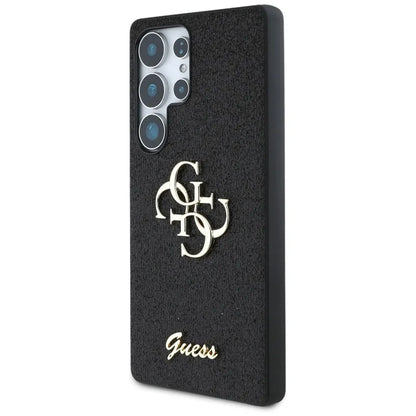 Guess Fixed Glitter Big 4G Metalinis Logotipas – Dėklas, skirtas „Samsung Galaxy S25 Ultra“ (juodas)