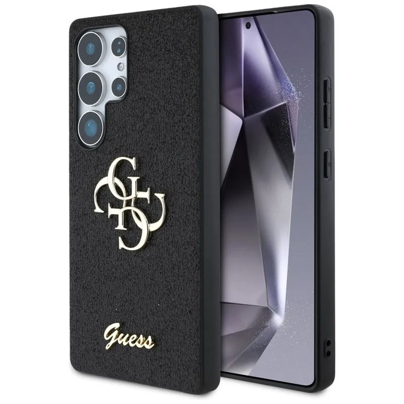Guess Fixed Glitter Big 4G Metalinis Logotipas – Dėklas, skirtas „Samsung Galaxy S25 Ultra“ (juodas)