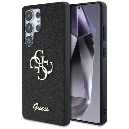 Guess Fixed Glitter Big 4G Metalinis Logotipas – Dėklas, skirtas „Samsung Galaxy S25 Ultra“ (juodas)